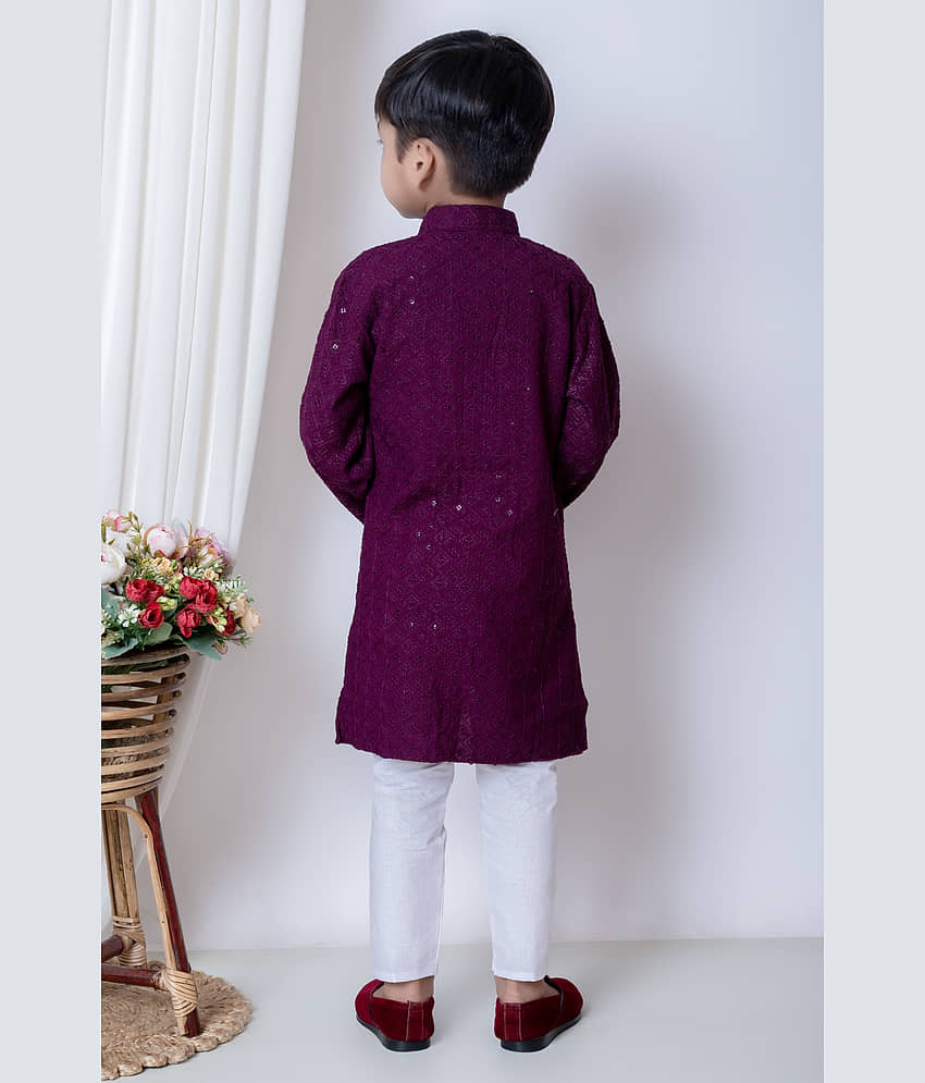 New Collection Boys Chanderi Sequined - Pattern Kurta Pant Set ( Dark Blue , Pack of 1 ) view 2