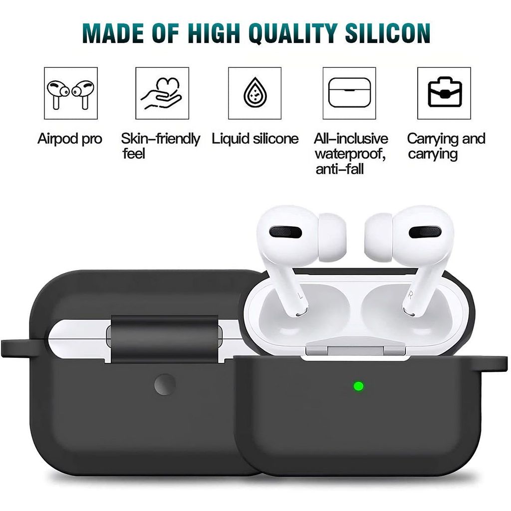 LIRAMARK Silicone Soft Case Cover with Buckle for Airpods Pro (2019), AirPods Pro 1st Generation (Black) view 2