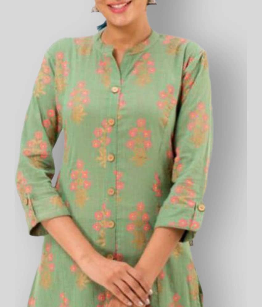Pistaa - Green Cotton Women's Front Slit Kurti ( Pack of 1 ) view 2