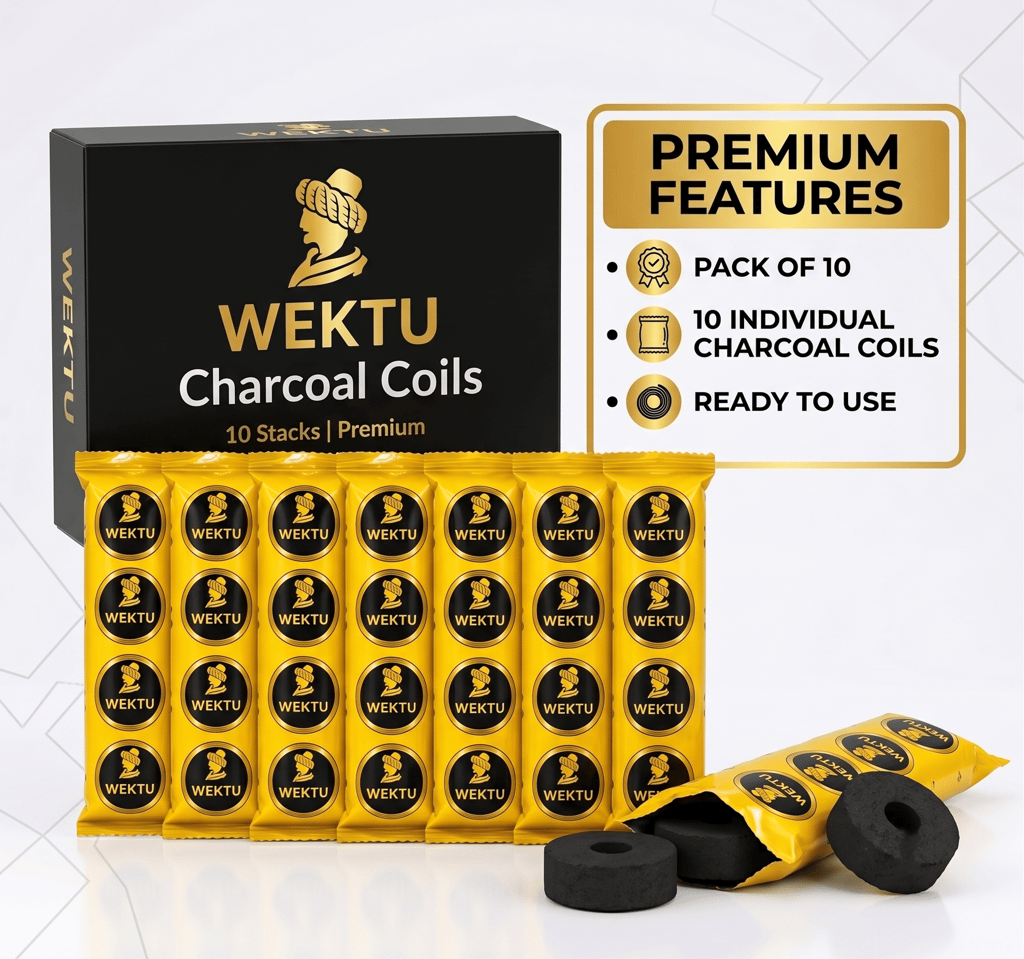 WEKTU Ultimate Tobacco-Free Shisha Experience Hub - Pure Herbal Multi-Flavor Hookah Materials Combo with Long-Lasting Coconut Charcoal & Heat-Shield Foil Pack view 2