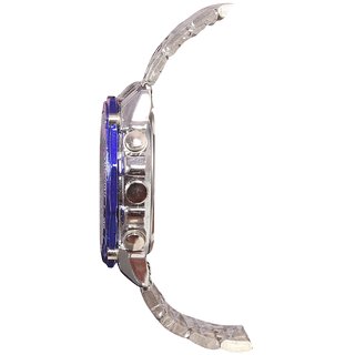 Men Big Blue White Dial sliver Analog Party Boy Watches view 2