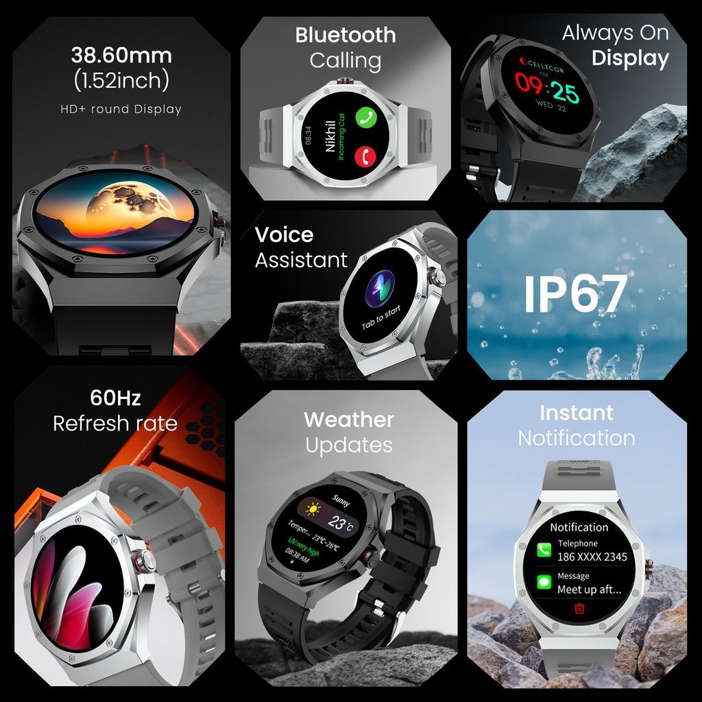 CELLECOR E4 Edge 1.52" HD+ Round Display with 850 NITS | BT-Calling | AOD | Smartwatch (Garnish Black) view 2