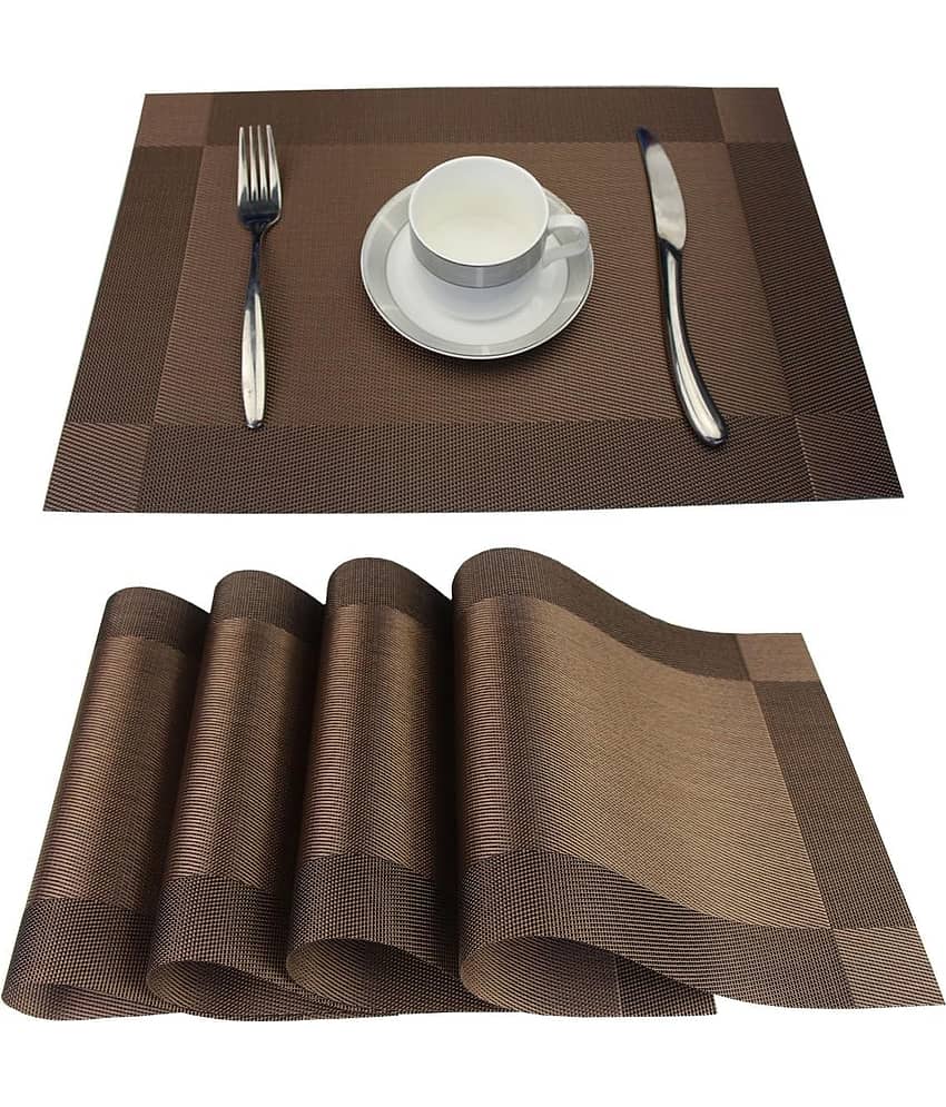 RAMDEV ENTEPRISE PVC Nature Rectangle Table Mats ( 30 cm x 45 cm ) Pack of 4 - Brown