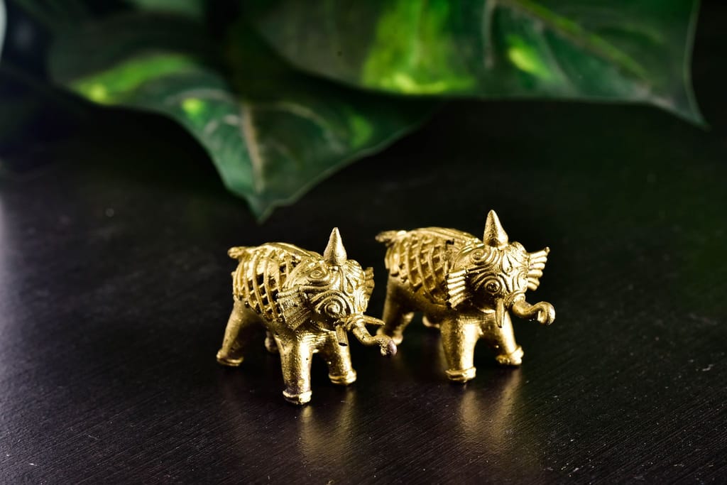 SOWPEACE Handcrafted dhokra Art Elephant “Belong to The Roots” Brass showpiece, Premium Artisan Made Tabletop Home Decor for Living R view 2
