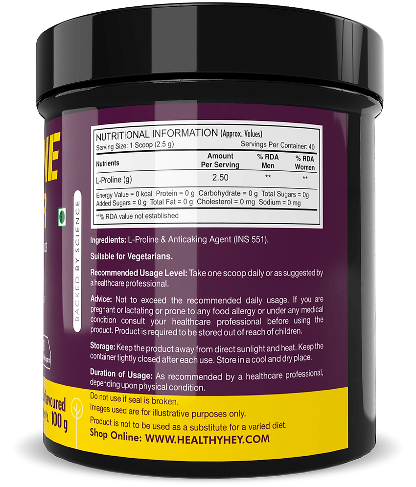 HealthyHey Sports L-Proline Powder Unflavoured 100 gm view 2
