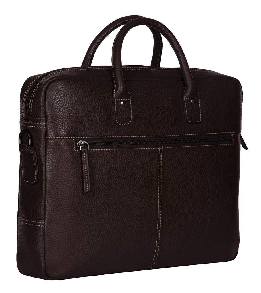 Brown Leather Briefcase - Professional Laptop Bag with Shoulder Strap view 2