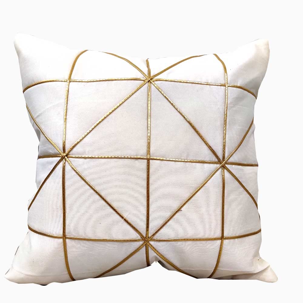 White Gold Leather Striped Patchwork Cushion Case Luxury Modern Throw Pillow Cover Decorative Pillow for Couch Living Room Bedroom Patches Cushion Cover (16X16 Inches, 40 cms*40 cms) - Pack of 5 view 2