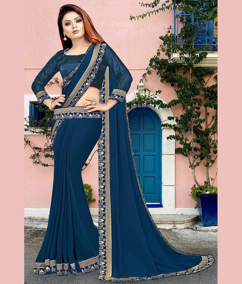WXW Fashion Lycra Embroidered Regular Saree With Unstitched Blouse Piece ( Brown ) view 2