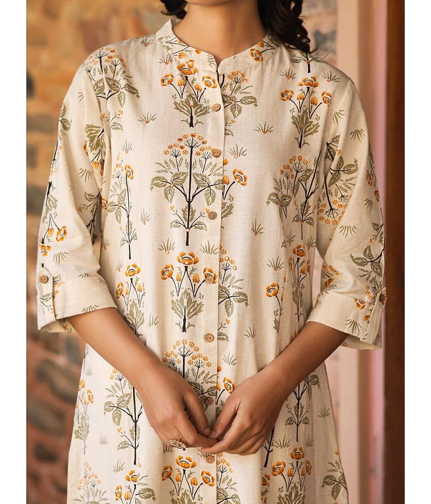 AMIRA'S INDIAN ETHNICWEAR Cotton Flex Printed Front Slit Women's Kurti - Beige ( Pack of 1 ) view 2