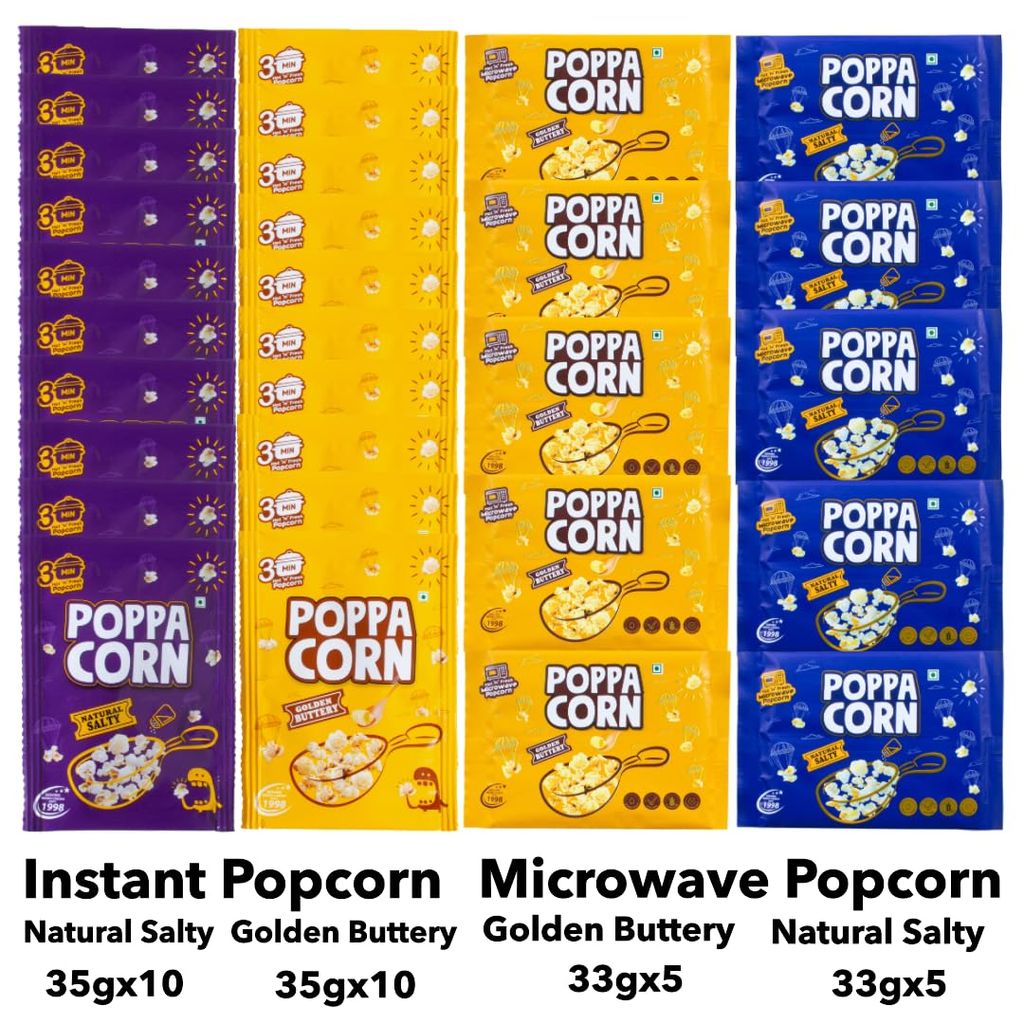 POPPACORN 35gx10 Pouches Natural Salty, 35gx10 Pouches Golden Buttery Instant Popcorn & 33gX5 Pouches Natural Salty, 33gX5 Pouches Golden Buttery Microwave Popcorn Pack of 30 (1030gm) view 2