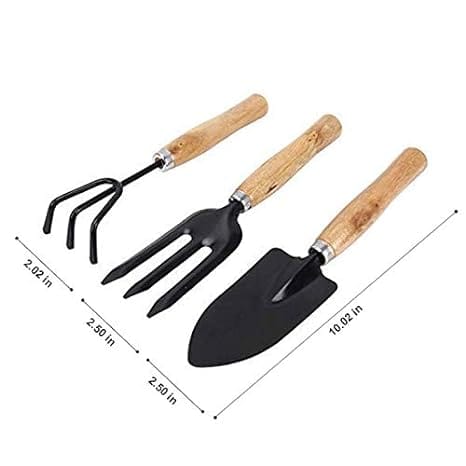 Garden Wooden Tool Set Trowel, Hand Fork & Hand Rake for Gardening Garden Tool Kit (3 Tools) view 2