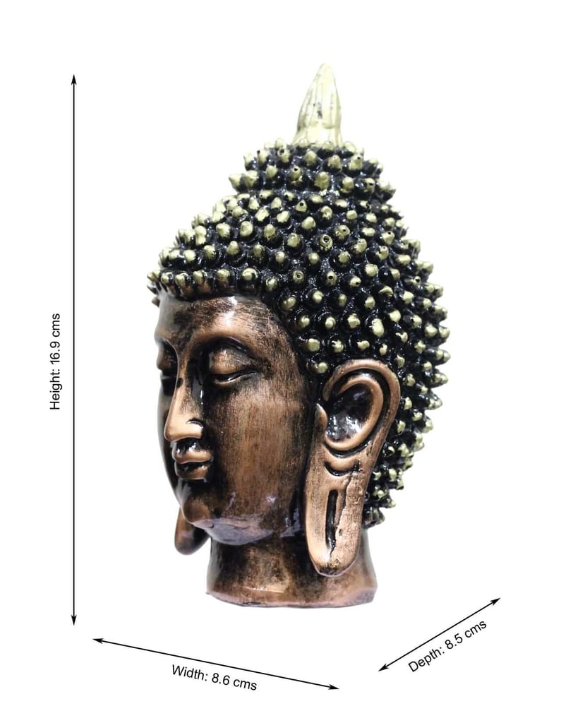 COPPERHOARD Gold Copper Resin Meditating Buddha Head Statue with Beautiful Smile for Home Decor and Gifting. view 2