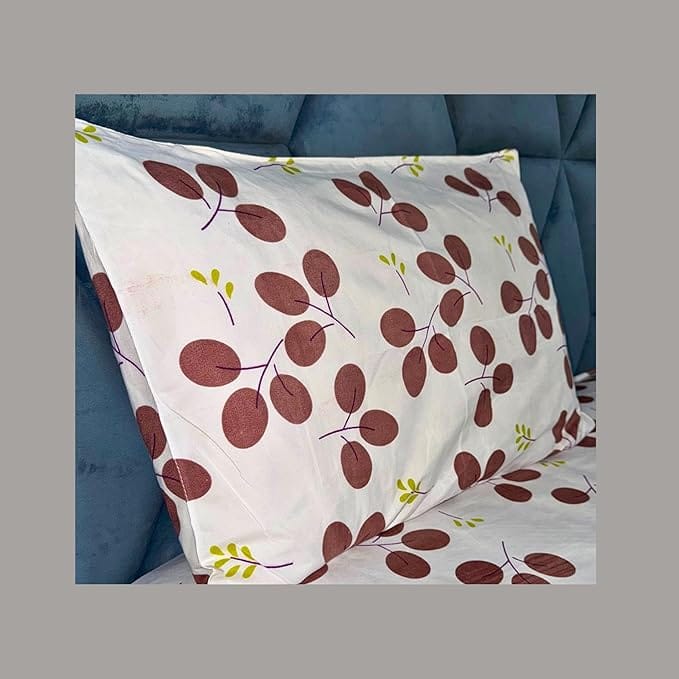 SineCRAFT Creations Double Bed Bedsheets 90X100 Inches 240 TC Glace Cotton King Size with 2 Pillow Covers - White & Red Leaves Free 3 Pc Cushion Cover