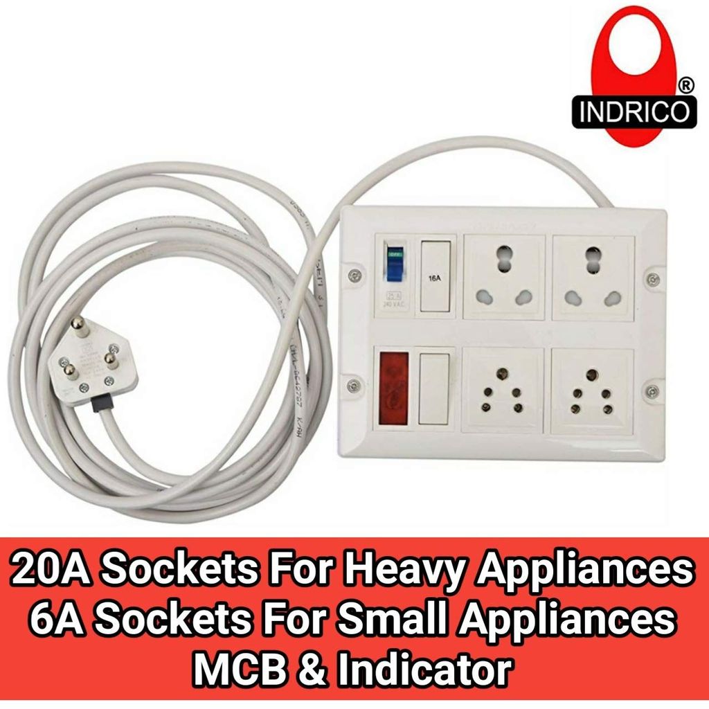 INDRICO? Heavy Duty Polycarbonate Power Strip Extension Box (White) with 2M Wire view 2