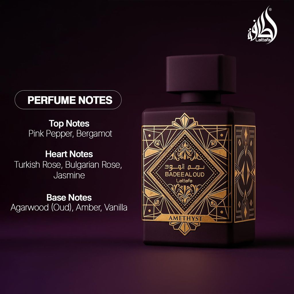 Lattafa Badee Al Oud Amethyst Eau De Parfum 100ml – Luxurious Rose Oud Unisex Fragrance view 2