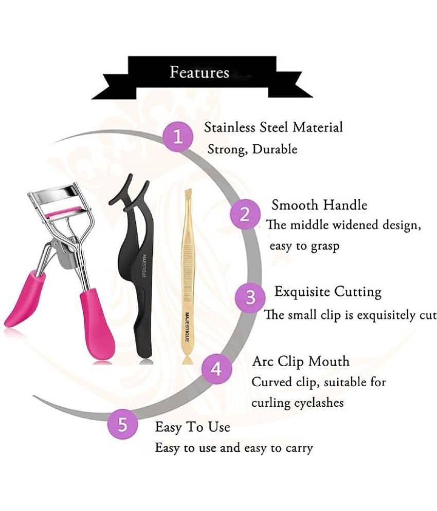 Majestique 3Pcs Eyelash Extension Kit, Eyelash Curler, Tweezer, Eyelashes Extension - Color May Very view 2