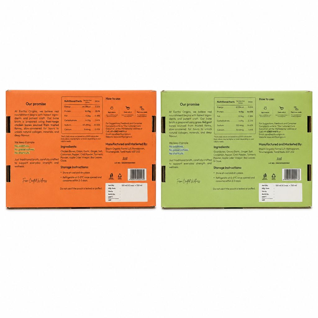Earthy Origins Chicken & Goat Bone Broth Combo for Humans | Collagen-Rich | Ready-to-Drink | Slow Simmered 18 Hours | 10 × 150ml (1500ml) view 2