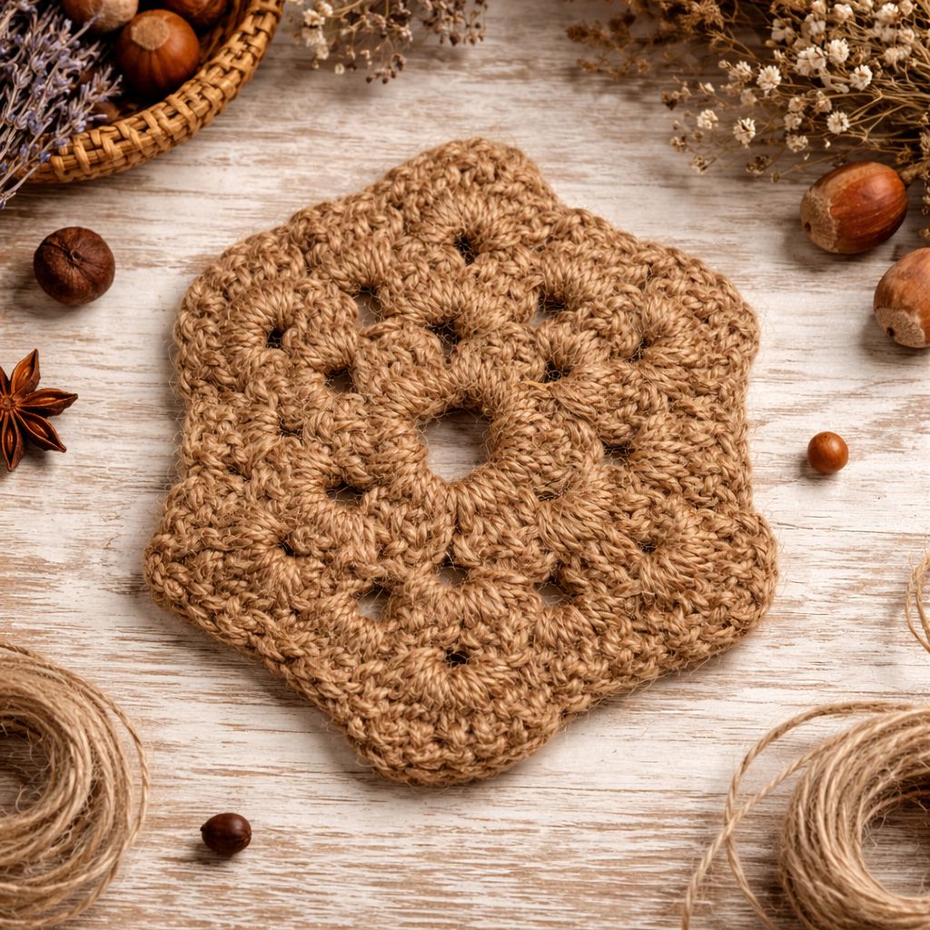 Handmade Jute Crochet Coaster Set (3 Pcs)| Unique Hexagon | Eco-Friendly view 2