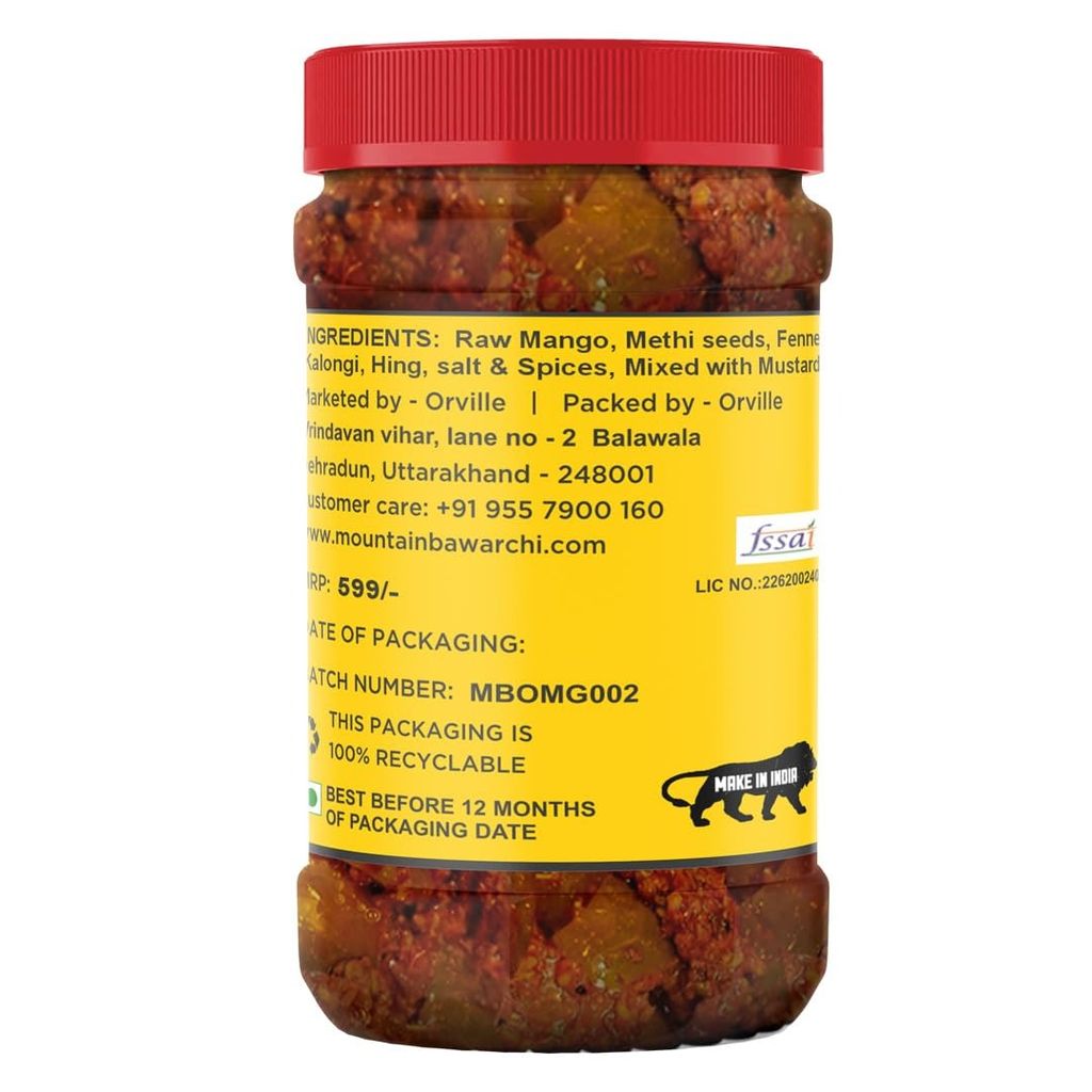 Mountain Bawarchi Mango Pickles | Homemade Mango Pickle in Fresh Form | Spicy & Tangy Aam ka Achaar | Pickle 1kg view 2
