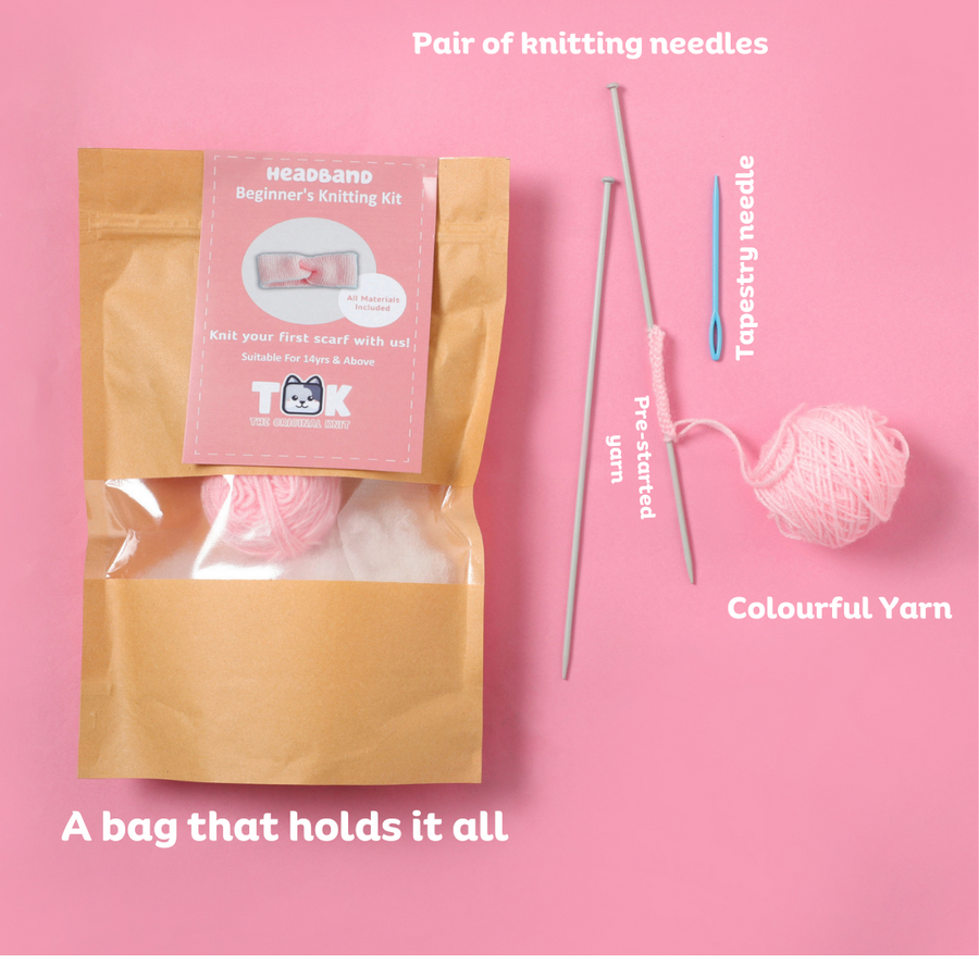 The Original Knit Beginner's Knitting Kit- Headband- Baby Pink view 2