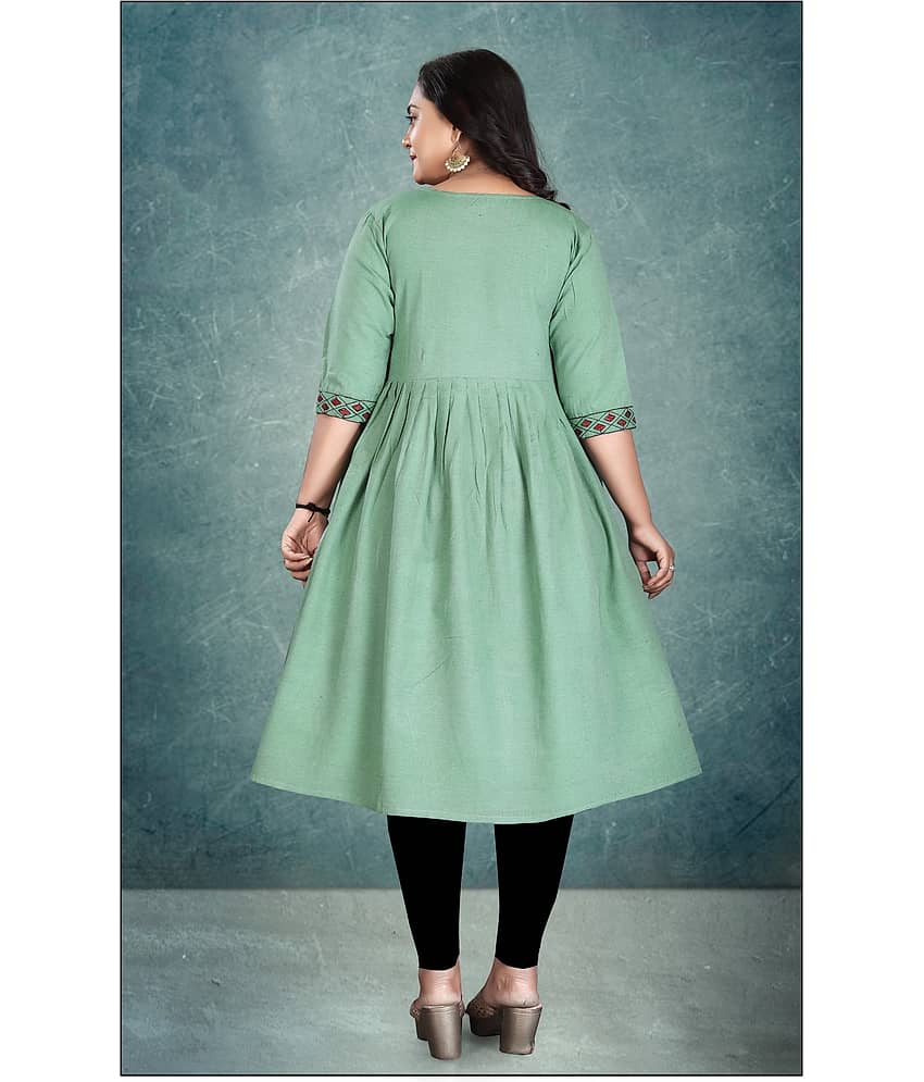 Hetsa Women Cotton Embroidered Anarkali Kurti ( Green ) view 2