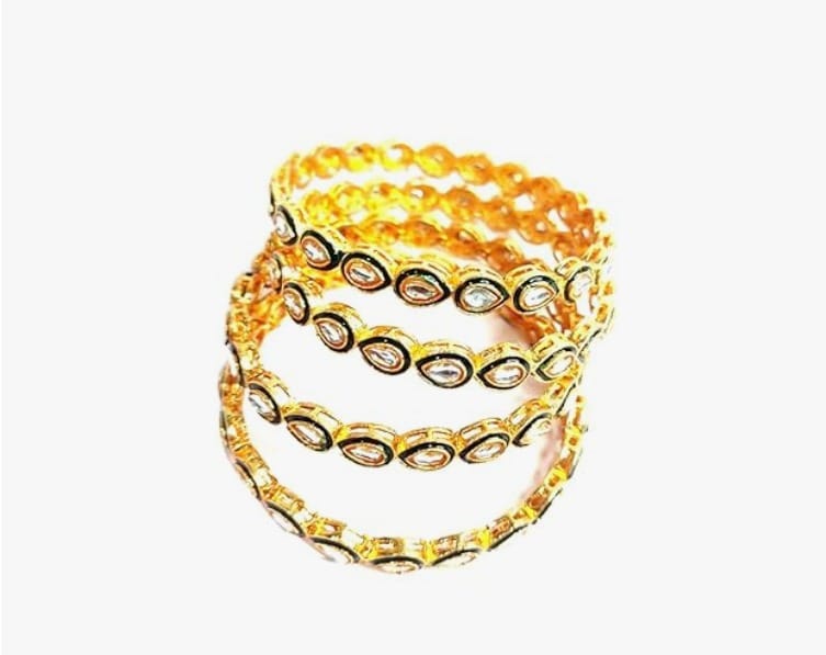 Kamaakshi White & Green Gold Plated Tear Drop Design Bangles For All Traditional Ocassion For Women view 2