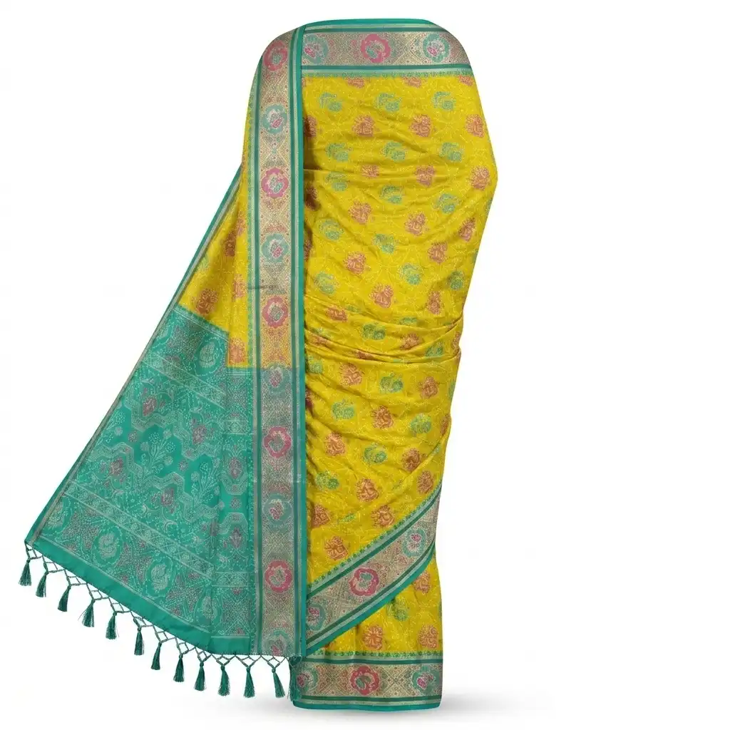 Bright Yellow Sambalpuri Saree view 2