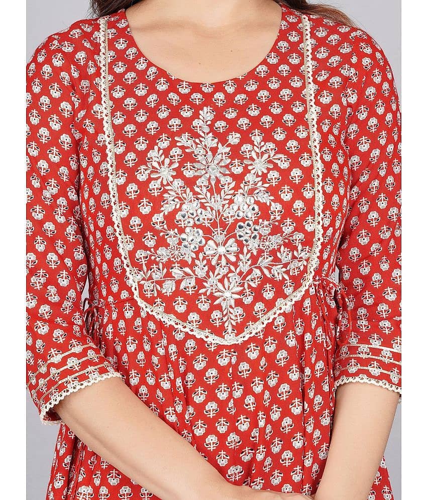 Mishree Collection - Red Rayon Women's Anarkali Kurti ( Pack of 1 ) view 2