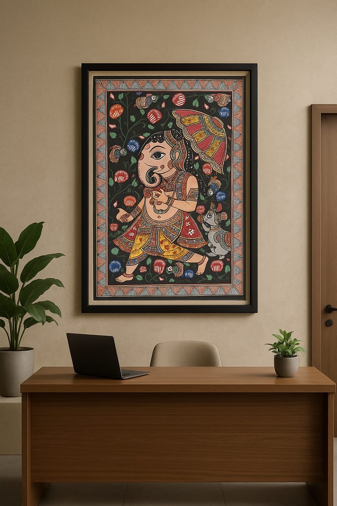 Handmade Madhubani Painting of Lord Ganesh view 2
