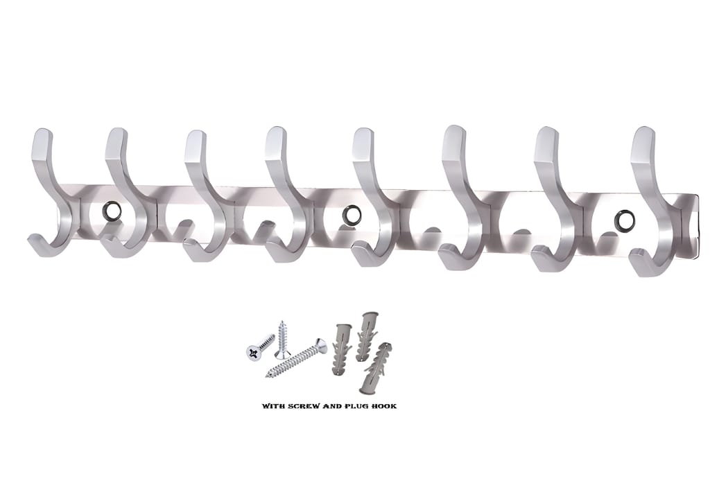 Shoptry S Type Stainless Steel Pin Cloth Hanger Wall Hooks Rail for Hanging Clothes Bathroom Wall Door for Hanging Keys,Towel view 2