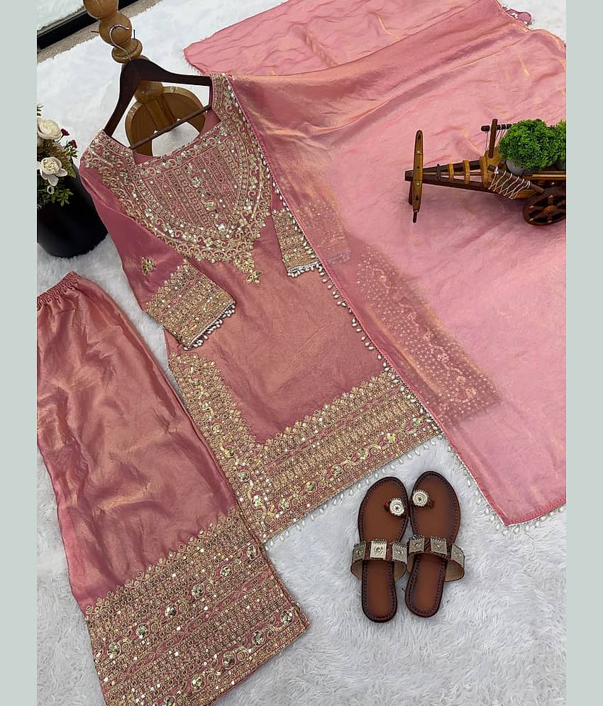BHAGYASHRAY Women Silk Embroidered Ethnic Motifs Kurti With Patiala Salwar ( Sea Green ) view 2