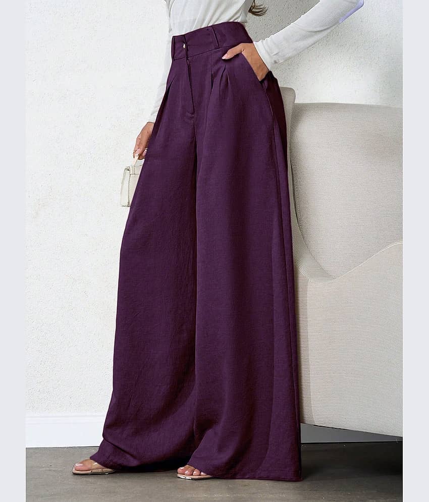 kotty Women Linen Casual Trousers ( Purple ) view 2
