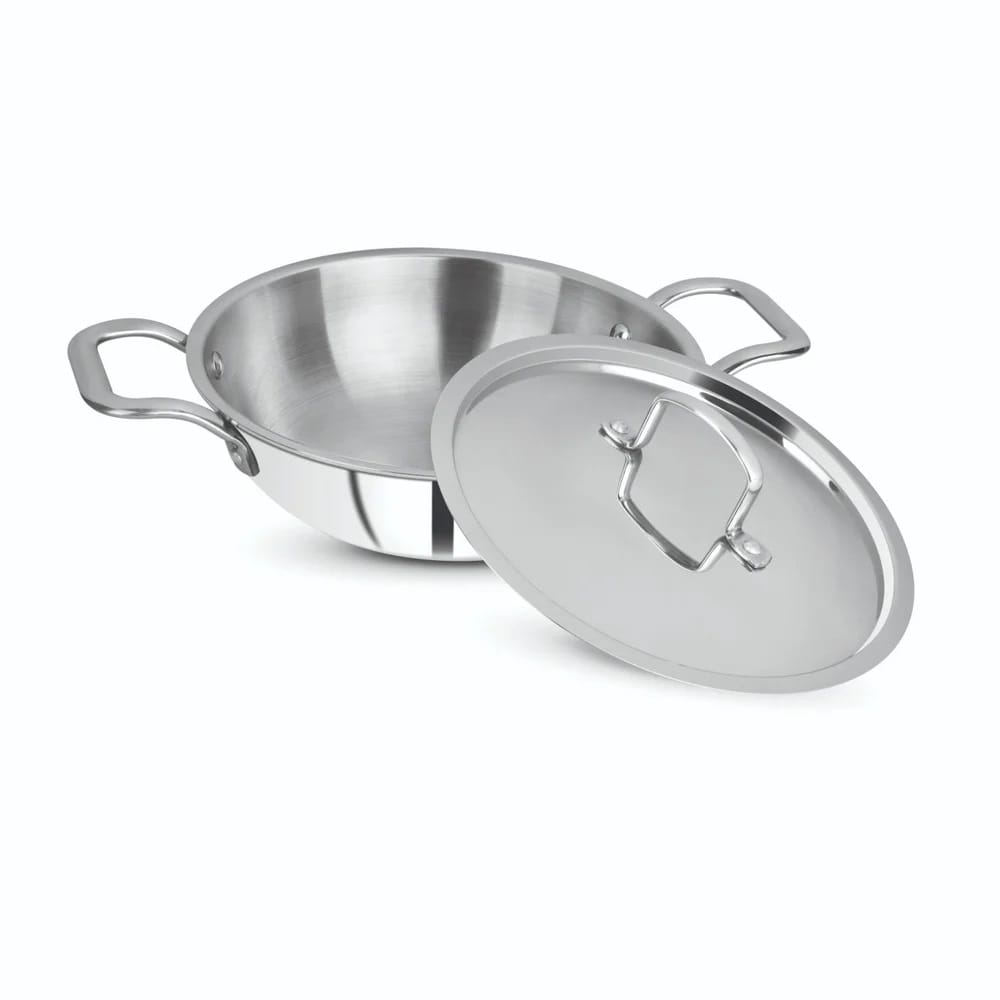 VEC Triply Stainless Steel Kadai with Steel Lid Dia 30 cm Tri-ply Cookware Gas Electric and Induction Friendly for Kitchen (Size 28 cm, Capacity 3 ltrs, Thickness 2.5cm) view 2