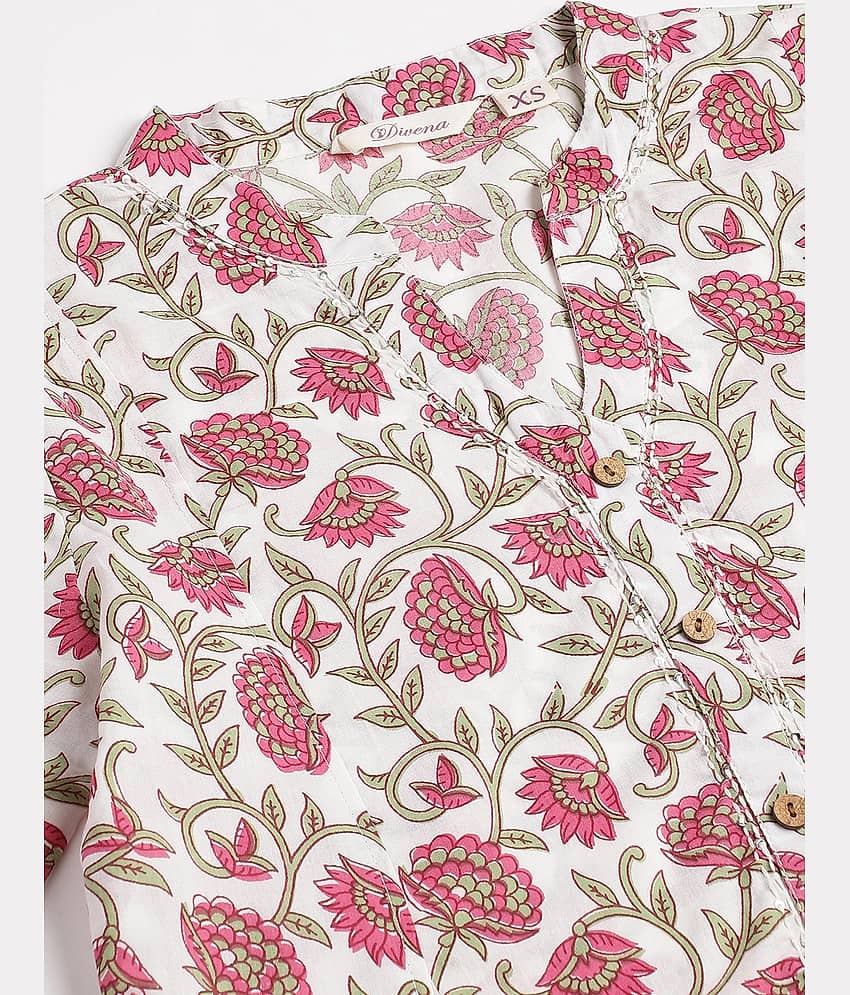 Divena Women Cotton Printed Anarkali Kurti With Palazzo ( White ) view 2