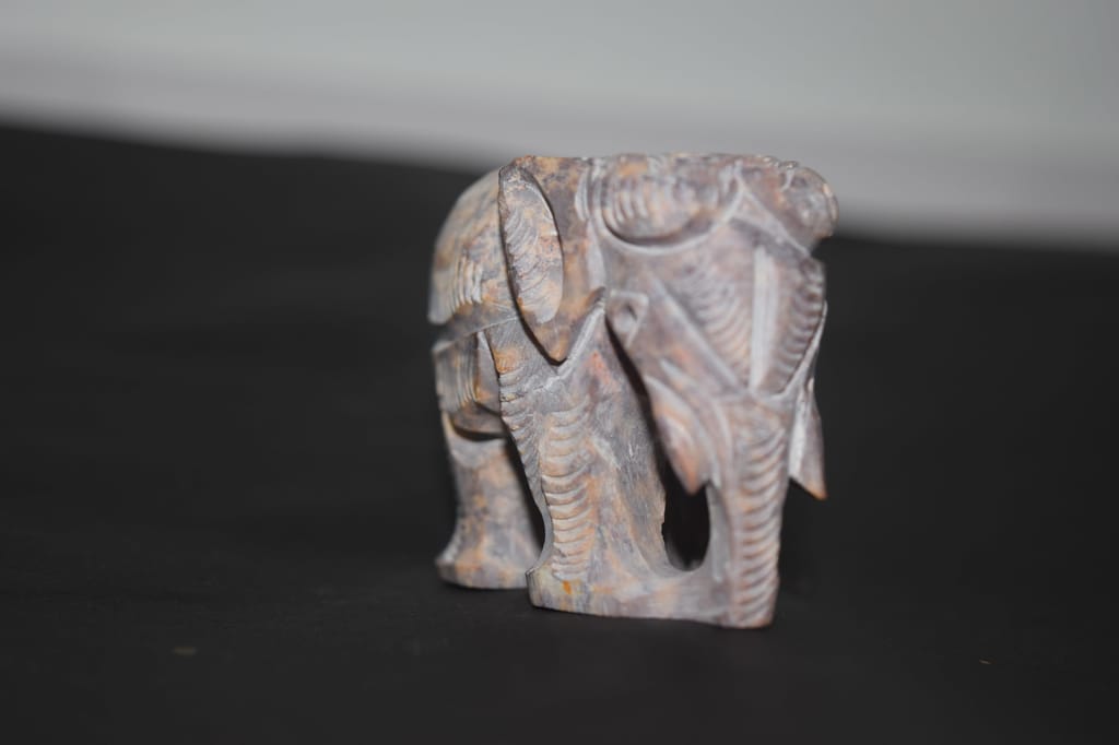 Handcrafted Wooden Elephant Figurine, Rustic Gray, Decorative Sculpture with Carved Details, Home Decor view 2