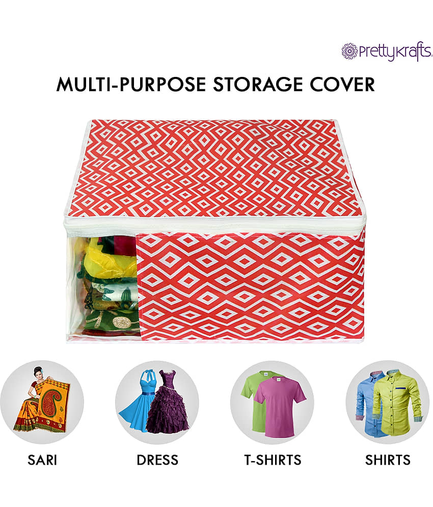 PrettyKrafts Saree Cover Large with Creative Prints, Saree Storage Bag With Zip, Wardrobe Organiser, Clothes Cover & Storage,(Pack of 9) QTR Yellow view 2