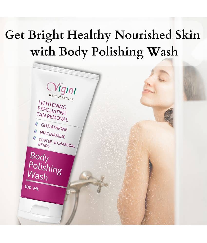 Vigini Skin Lightening Whitening Fairness Body Brightening Polishing Exfoliating Exfoliator D-Tan Pigmentation Dark Spots Removal Remover Scrub Gel Face Wash Glutathione Niacinamide Coffee Charcoal Men & Women Use Cream Serum Facial Kit Goree Gora Oil view 2