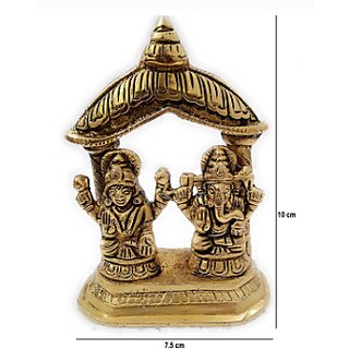 Brass Ganesh Laxmi Mandir For Pooja Decorative Showpiece - 10 cm (Brass, Gold) view 2
