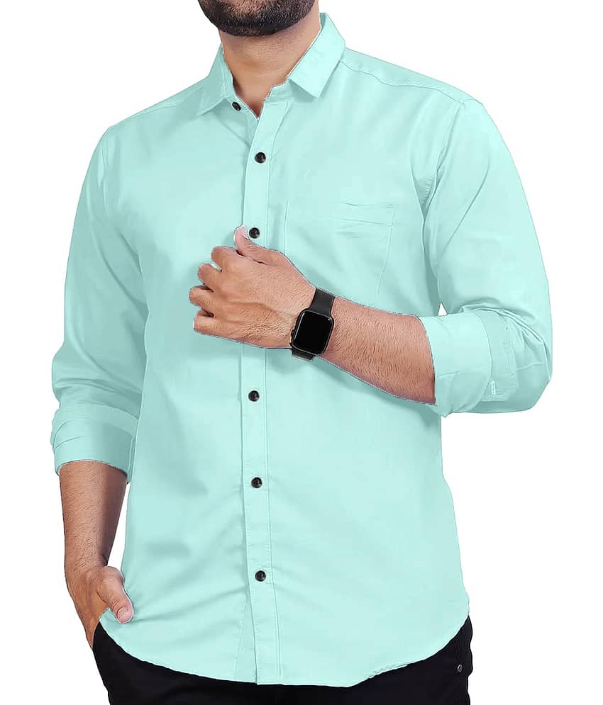 UNI VIBE Cotton Blend Slim Fit Solids Full Sleeves Men's Casual Shirt - Blue ( Pack of 1 ) view 2