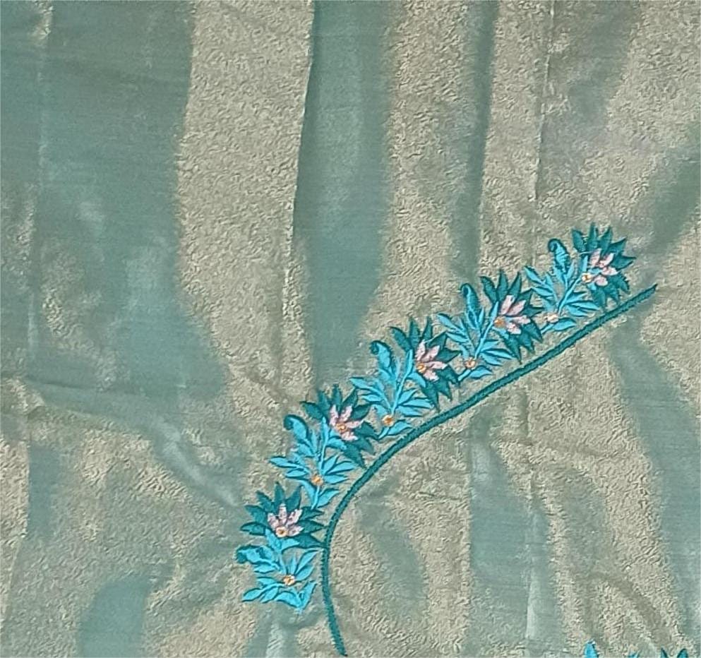 Teal Embroidered Blouse with Floral Design view 2