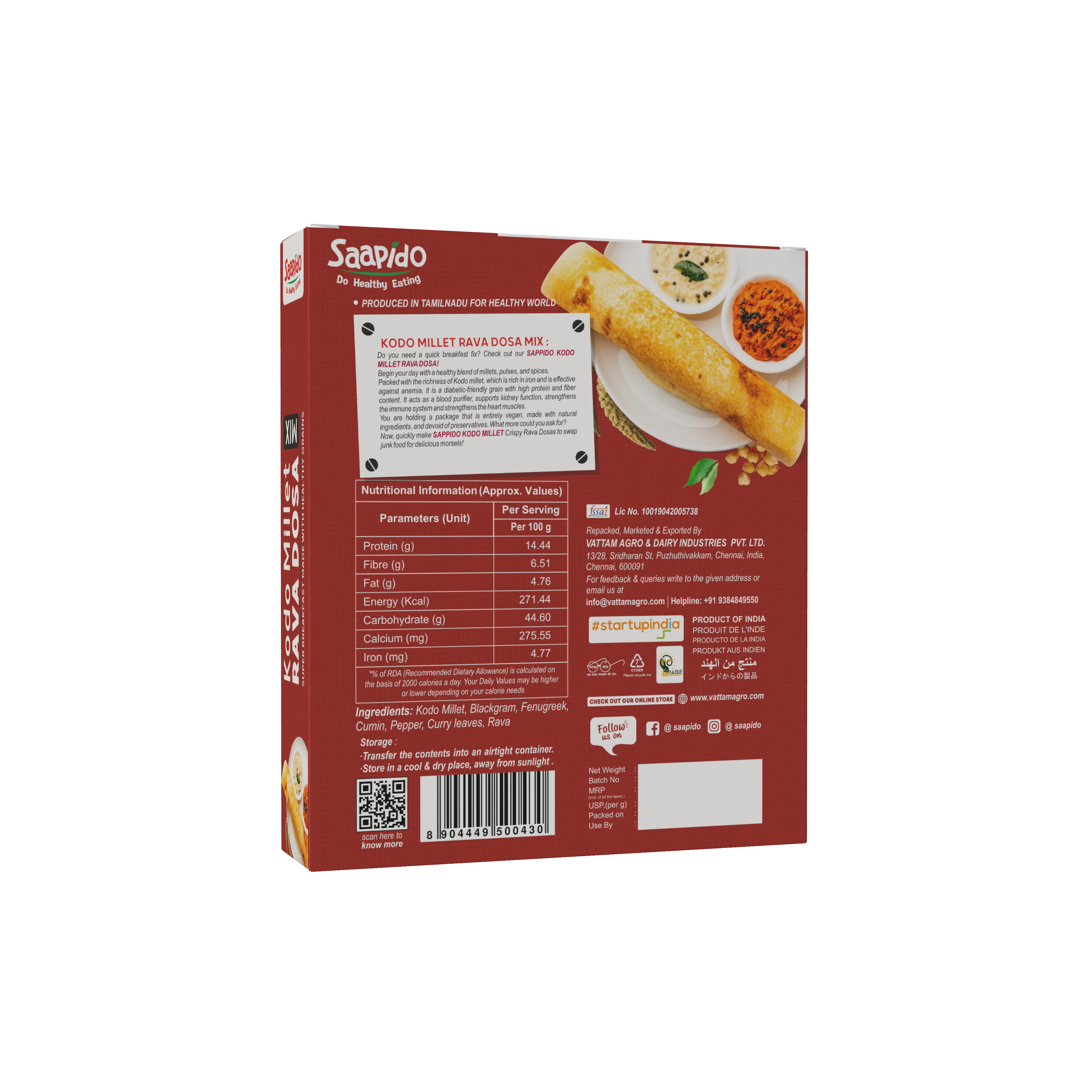 Saapido Kodo Millet Rava Dosa Mix 500g view 2