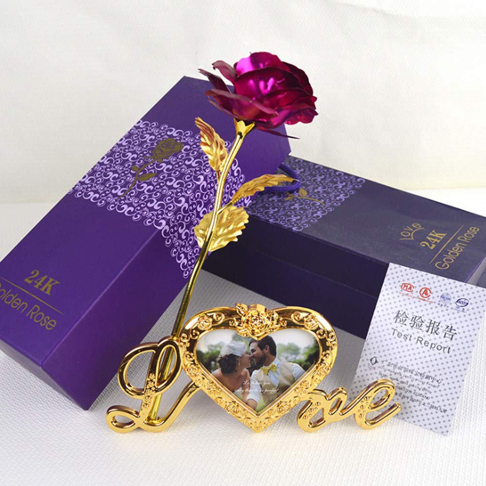 Artificial Rose Flower and Heart Photo Frame Love Shape Stand and Luxury Gift Box view 2