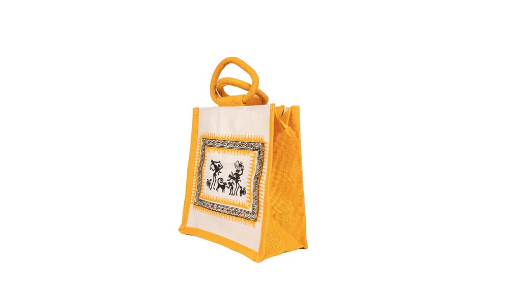 Handcrafted Cotton Jute Bag with Warli Painting - Eco-Friendly view 2