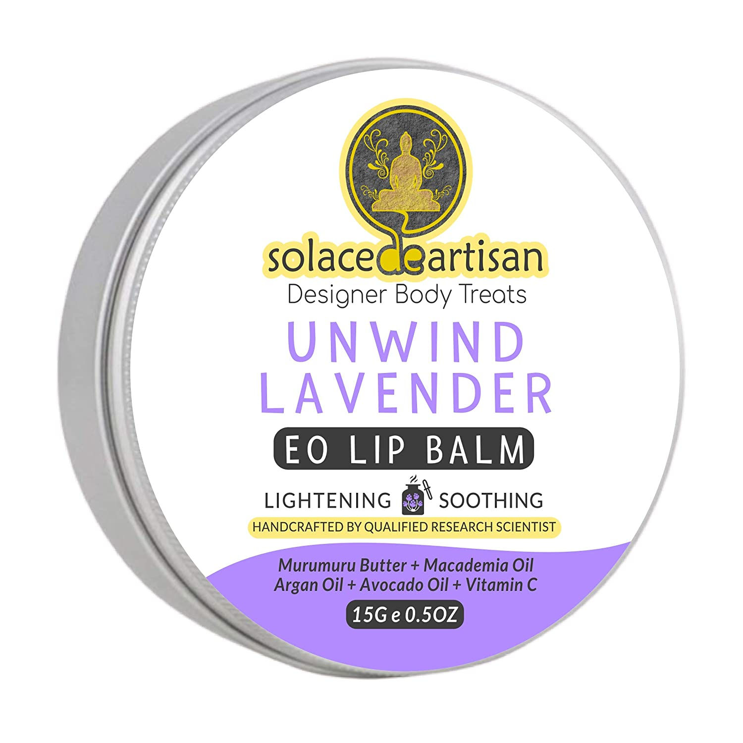 SolaceDeArtisan Unwind Lavender Brightening & Soothing EO Lip Balm, 15 gm