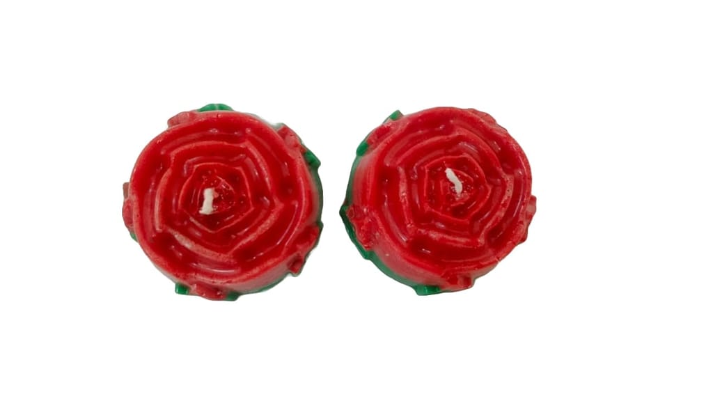 Pair of Red Rose Shaped Candles view 2