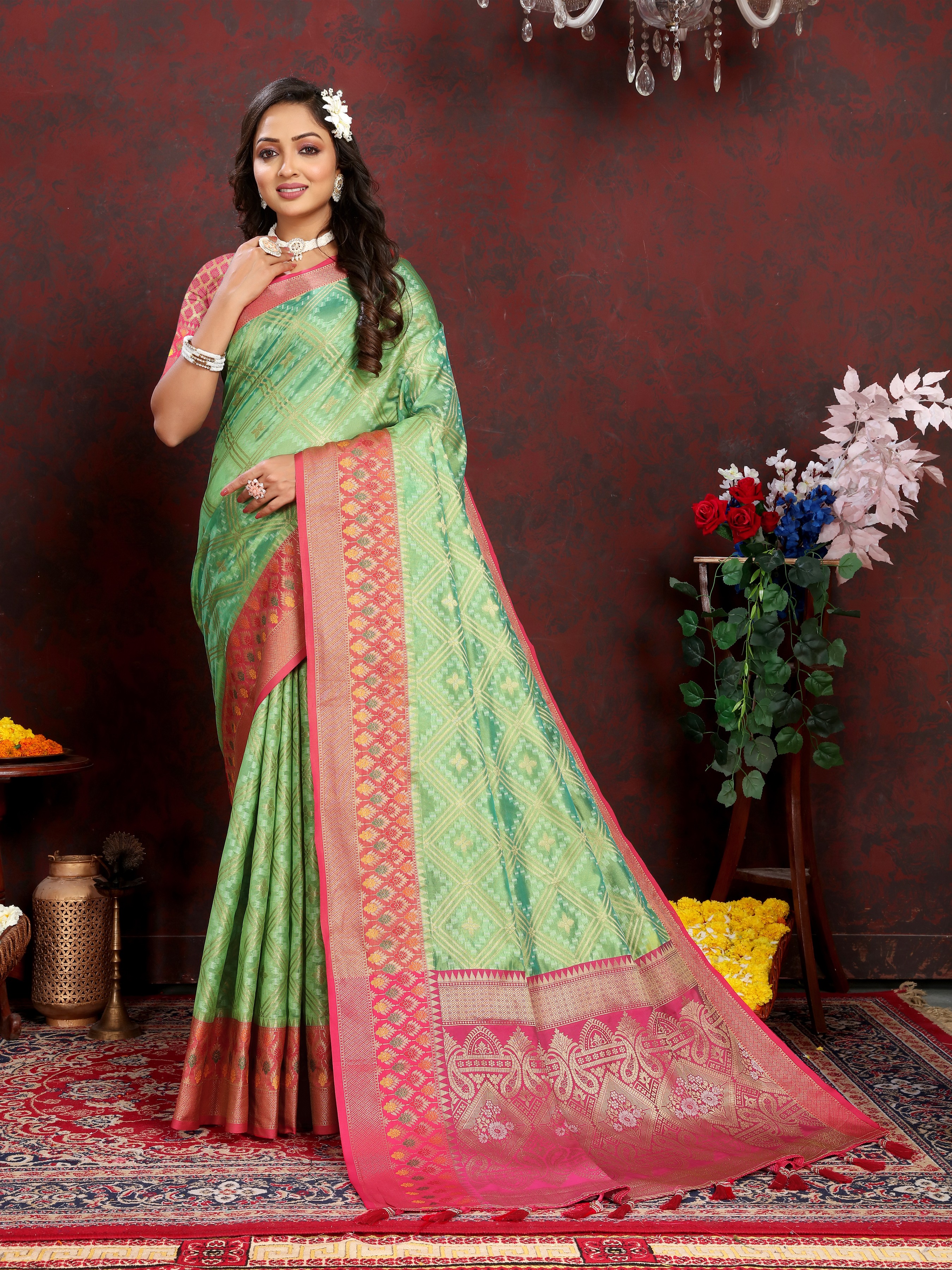 Soft Organza silk saree with Meenakari weawin... view 2