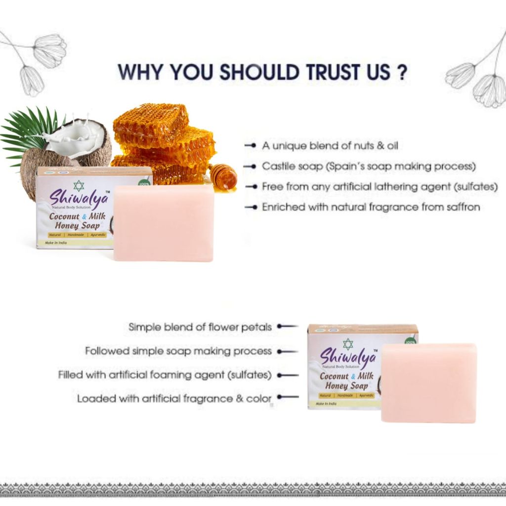 SHIWALYA Natural Coconut Honey Handmade Soap | Handmade Bathing Soap | Herbal Soap Soft & Radiant Skin | Suitable for All Skin Types Pack of 4 view 2
