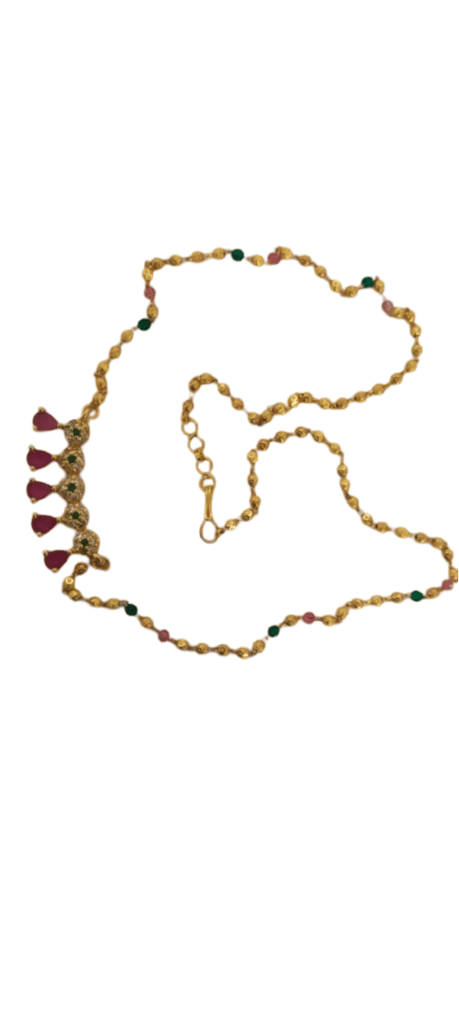 Gold Plated Traditional Indian Necklace Set with Ruby and Emerald Stones view 2