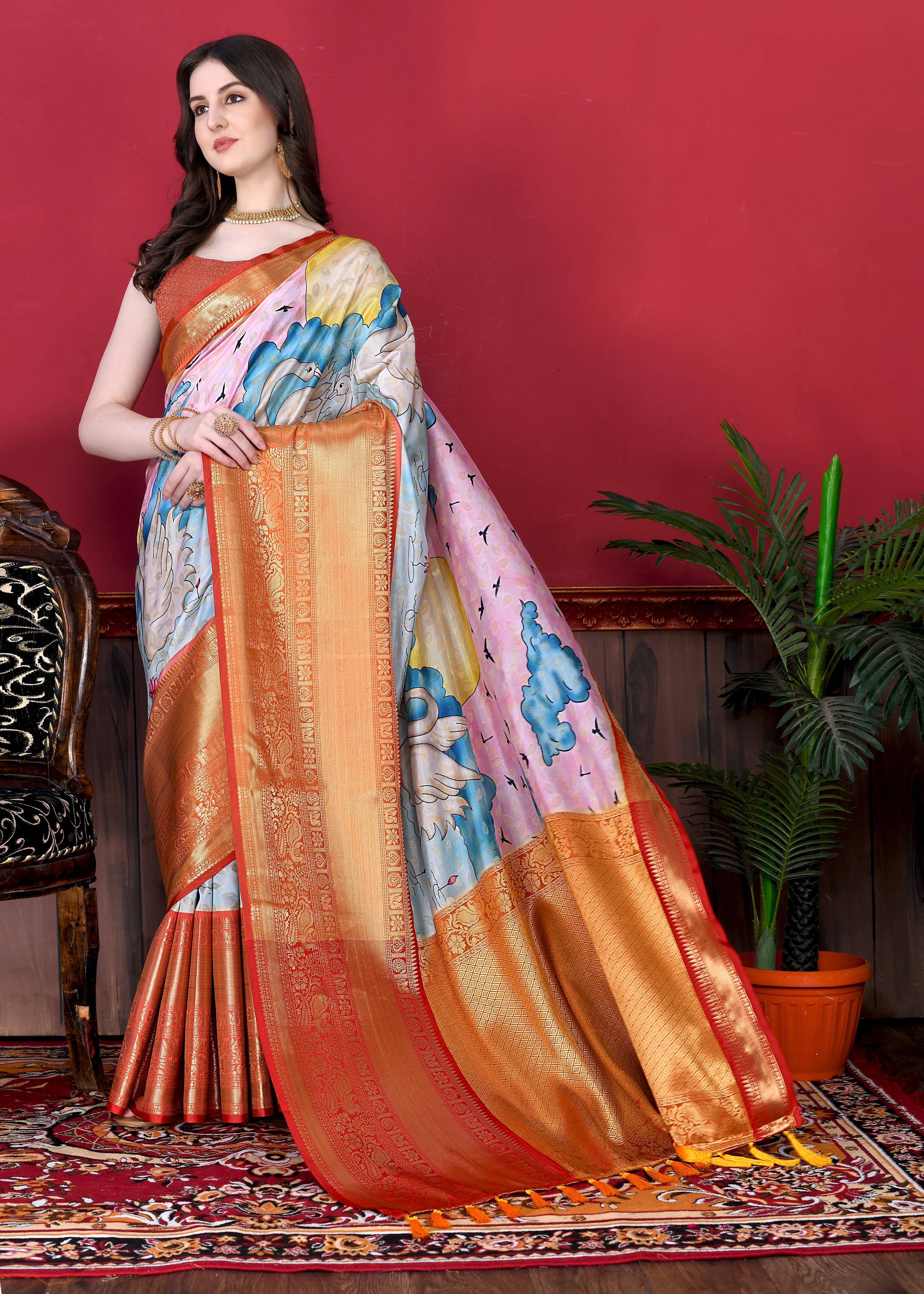 Yavira silk Women's Multi Printed Silk Blend Saree view 2