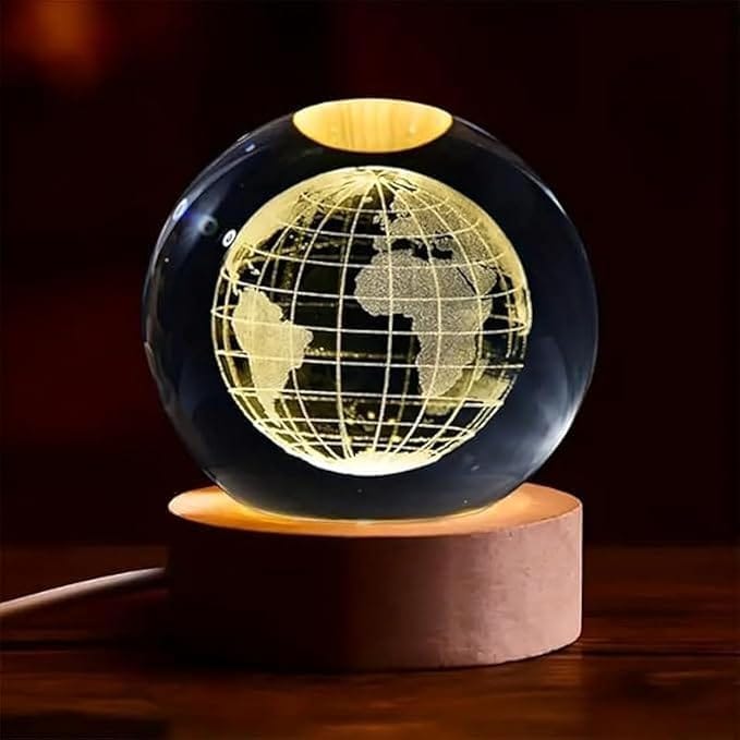 3D Crystal Ball Night Light, Crystal Earth Ball Night Lamp with Wooden Base Fantasy Decoration Crystal Ball LED Night Light Bedroom Decor ( Crystal Earth ) view 2